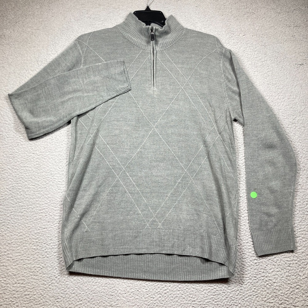 Tricots St‎ Raphael Sweater Men's XL Gray Long Sleeve 1/4 Zip Argyle STAIN